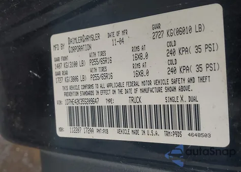 2005 Dodge Dakota Slt from USA, damaged, VIN 1D7HE42K35S209647